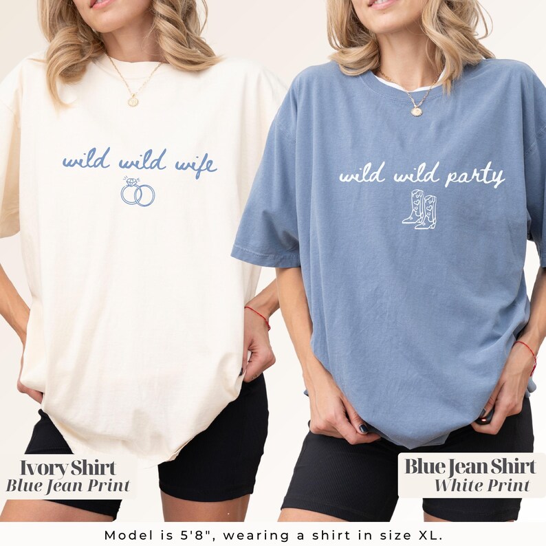 Wild Wild Wife Shirt, Western Bachelorette Tee, Custom Cowgirl Bach Tshirt, Nashville Rodeo Party T-Shirt, Comfort Colors Bride crew Shirt Blue Jean