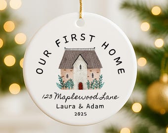 Custom New Home Ornament, Personalized New House Ornament, Our New Home Keepsake, Friend New Home Gift, New Home Address Ornament Watercolor