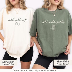 Wild Wild Wife Shirt, Western Bachelorette Tee, Custom Cowgirl Bach Tshirt, Nashville Rodeo Party T-Shirt, Comfort Colors Bride crew Shirt Moss