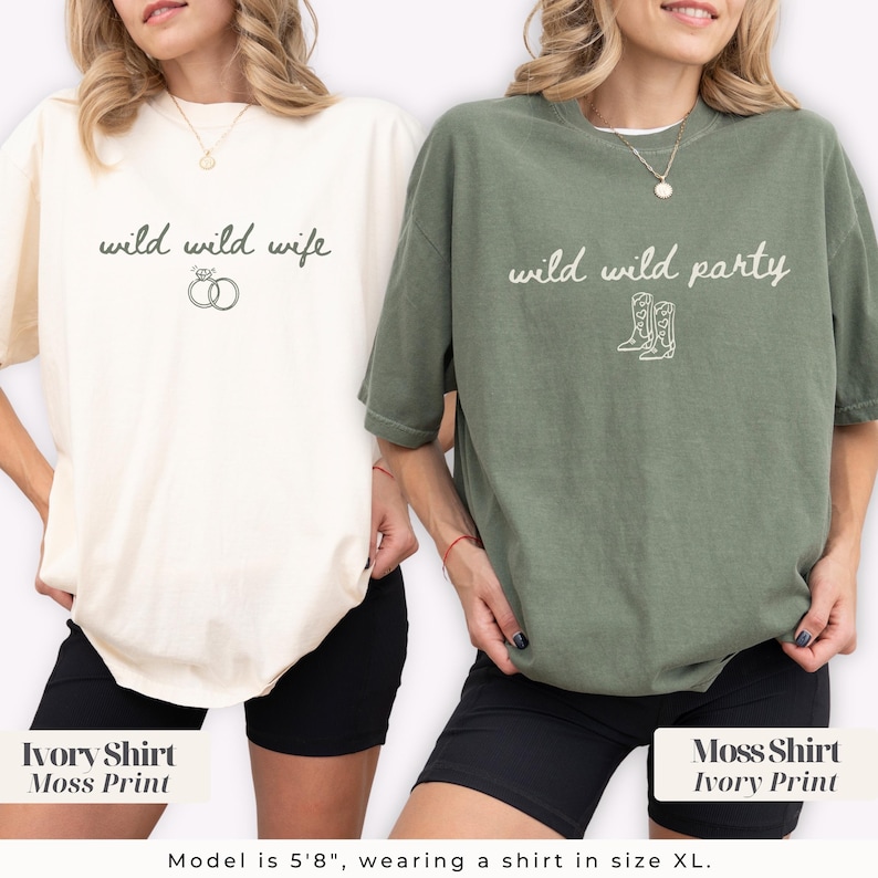 Wild Wild Wife Shirt, Western Bachelorette Tee, Custom Cowgirl Bach Tshirt, Nashville Rodeo Party T-Shirt, Comfort Colors Bride crew Shirt Moss