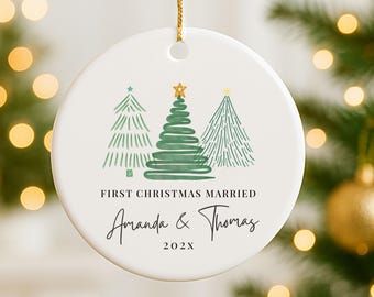 Personalized Married Ornament, Wedding Date Ornament Custom Anniversary Gift, Our First Christmas Married Ornament, Newlywed Gift For Couple