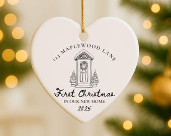 Custom New House Ornament, Personalized First Christmas In Our New Home Ornament, New Home Keepsake Couple, Home Address Ornament With Name