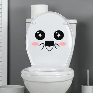 Funny Toilet Face Decal – Kawaii Bathroom Stickers | Vinyl Toilet Lid Decor for Kids, Guests, or Funny Home Style