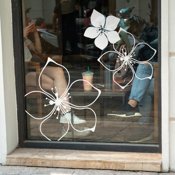Minimalist Line Art Flower Wall Decals: Vinyl Floral Stickers