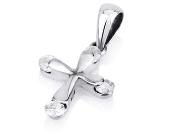 Pingente de cruz em prata esterlina 925 com zircônias