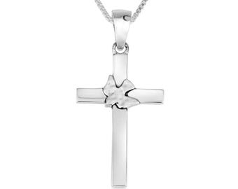 Silver Pendant in a form of Cross Engraved Dove