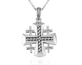 Jerusalem Engraved Cross Pendant Sterling Silver