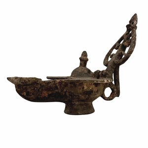 Ancient Byzantine Bronze Oil Lamp with cross
