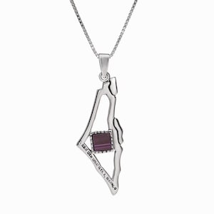 Map of Israel Pendant - Jerusalem Nano New Testament and Nano Bible Torah- Silver Pendant