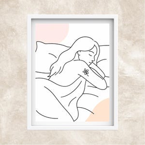 Single Line Sketch Romantic Bedroom Wall Decor Sleeping Beauty Continuous Line Intimate Feminine Woman Portrait Contour Drawing Illustration