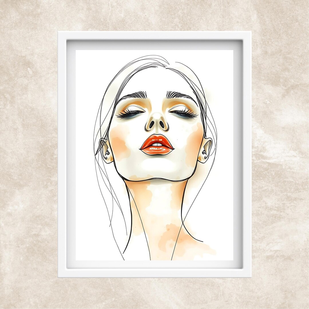 Minimalist Line Art Woman Face Print – Elegant Watercolor Portrait Wall ...