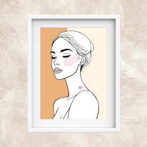 Woman Line Drawing Art Print, Minimalist Feminine Wall Decor, Female Print Poster, Modern Line Art Portrait, Instant Digital Download