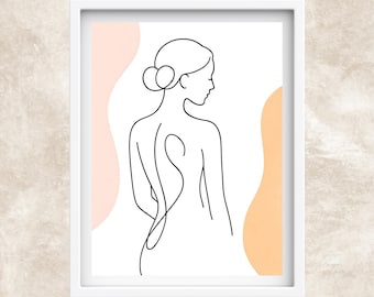 Minimalistische Frau Linie Art Print, ästhetische Boho Dekor (Digitaler Download)