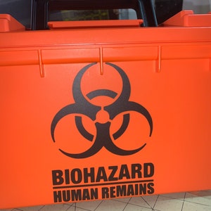 Biohazard Label - Human Remains - Decal, HRD Sticker, vinyl decal, great for Search and Rescue, bone box