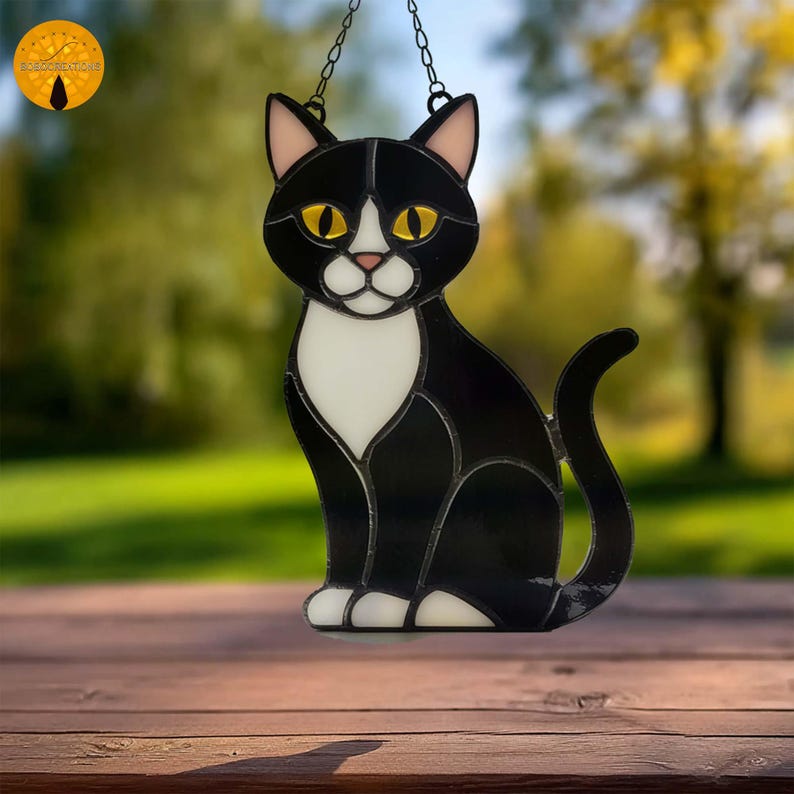 BB113 Stained Glass Pattern Tuxedo Cat Design - Black and White DIY ...