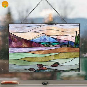 Stained glass mount hood landscapedigital file | svg, jpg, pdf download | mountain panel pattern for DIY glass art