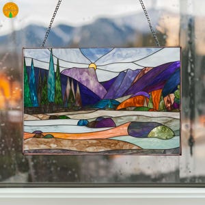 Stained glass Estes Park landscapedigital file | svg, jpg, pdf download | mountain panel pattern for DIY glass art