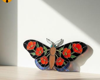 BBT12 Butterfly Stained Glass Pattern With Floral Wings, Nature Suncatcher Design, Digital Download