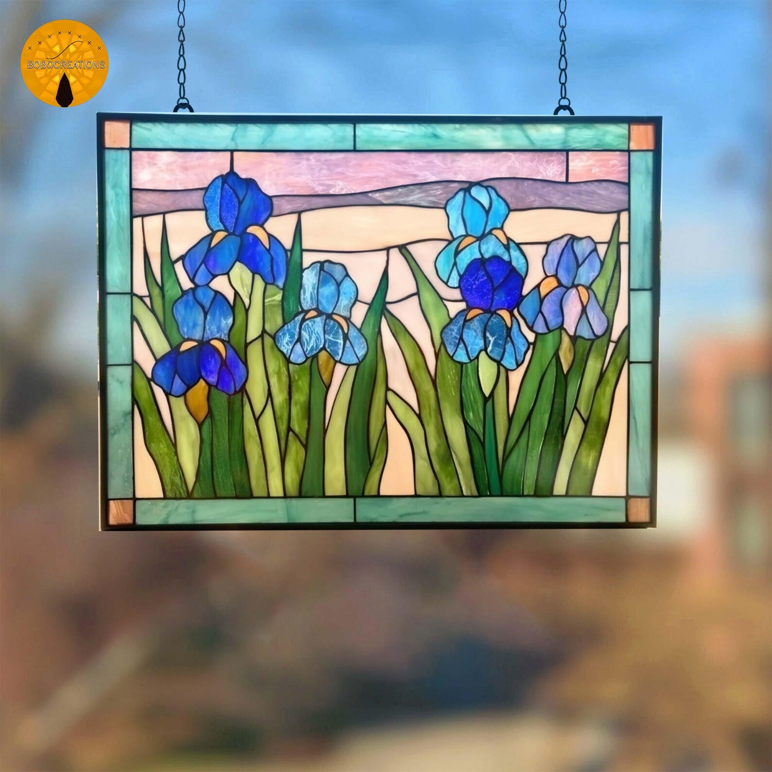 PNF27 Blue Iris Stained Glass Pattern – Floral Window Design, Digital ...