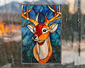 ステンドグラス鹿デザインランプ 鹿の頭のステンドグラスのパターン：DIYホームデコレーション（PDF