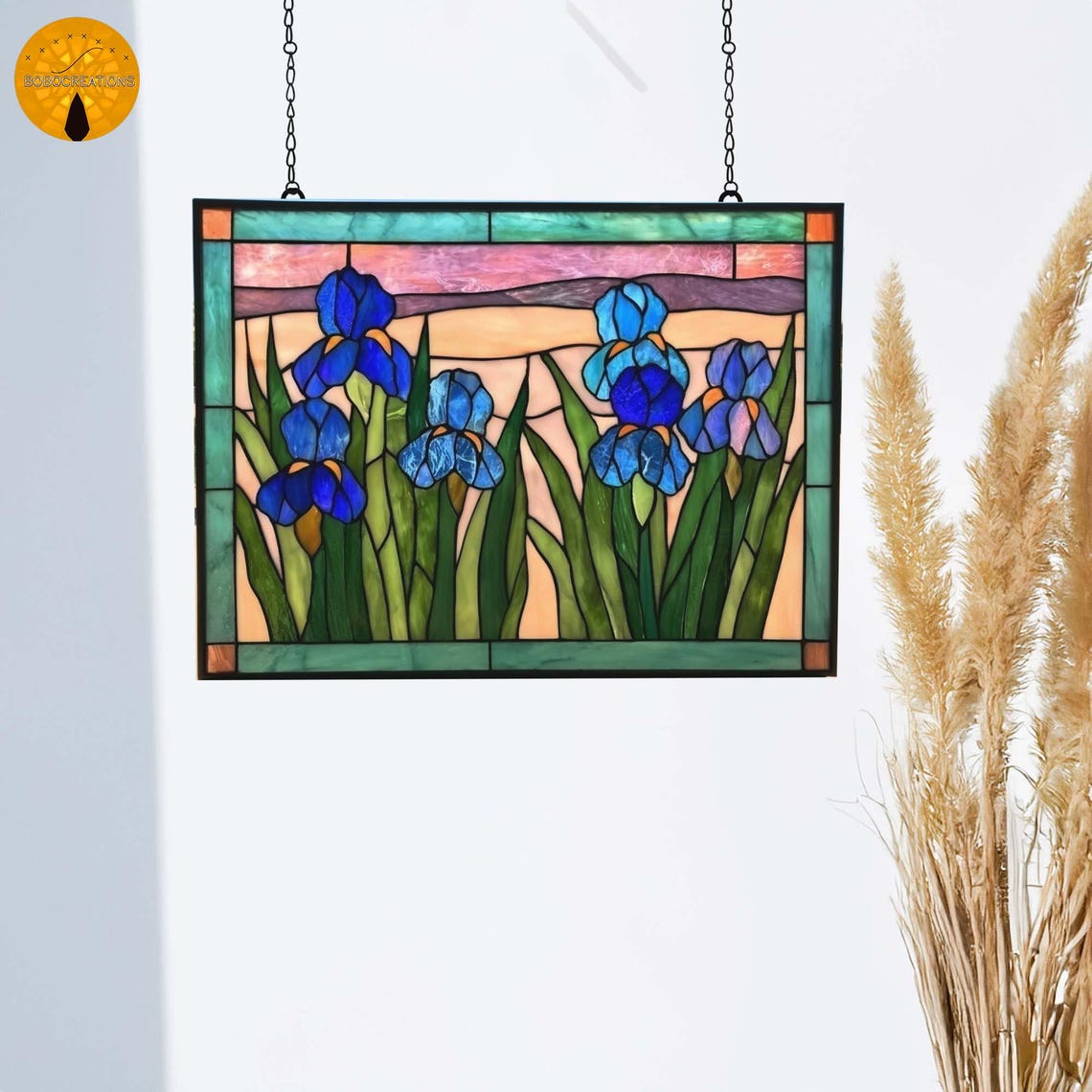 PNF27 Blue Iris Stained Glass Pattern – Floral Window Design, Digital ...
