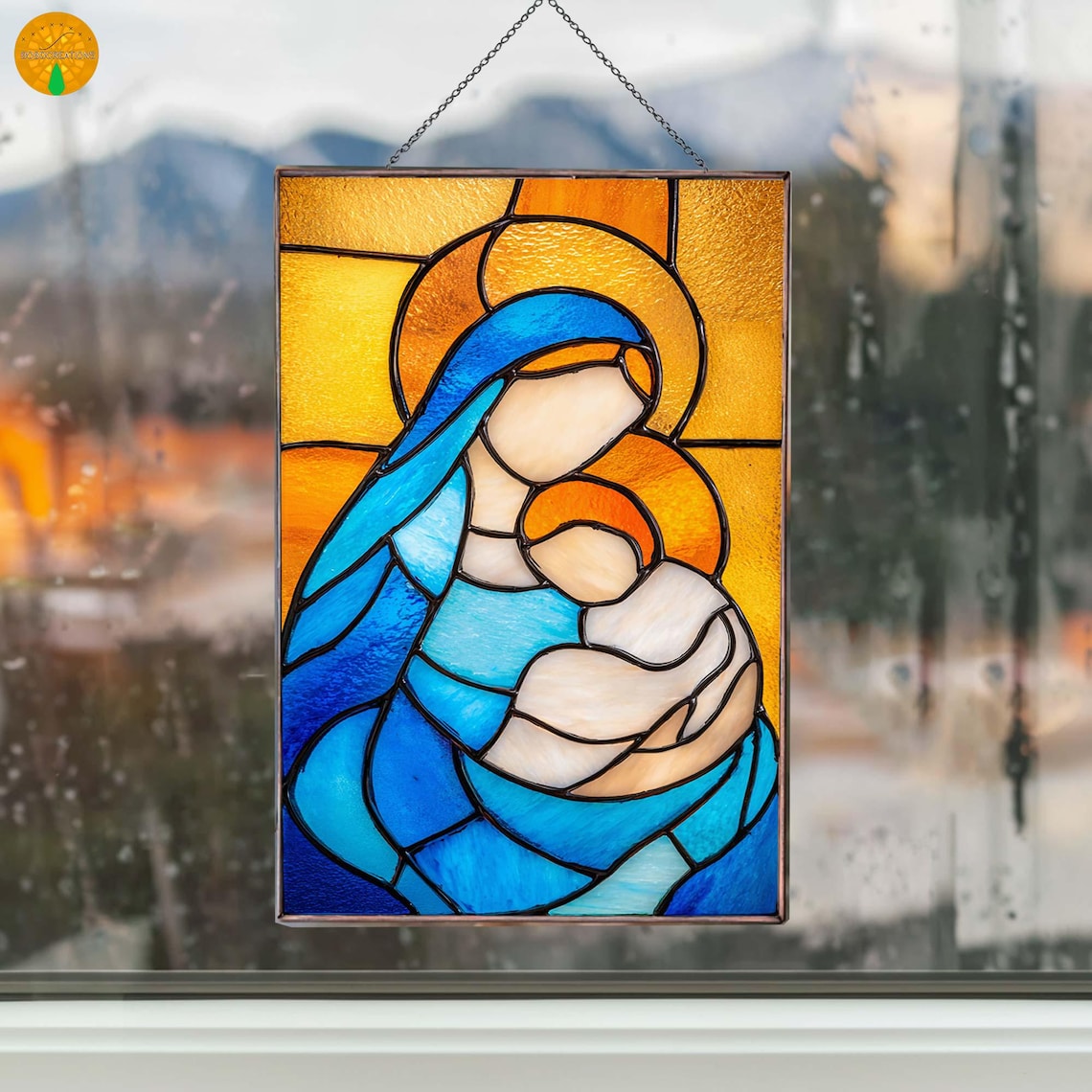 PB128 Virgin Mary and Jesus Stained Glass Window Hangings Gifts Jesus ...