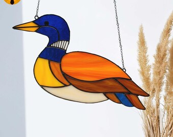 BB16 Colorful Waterfowl Stained Glass Pattern – Duck Suncatcher DIY Template