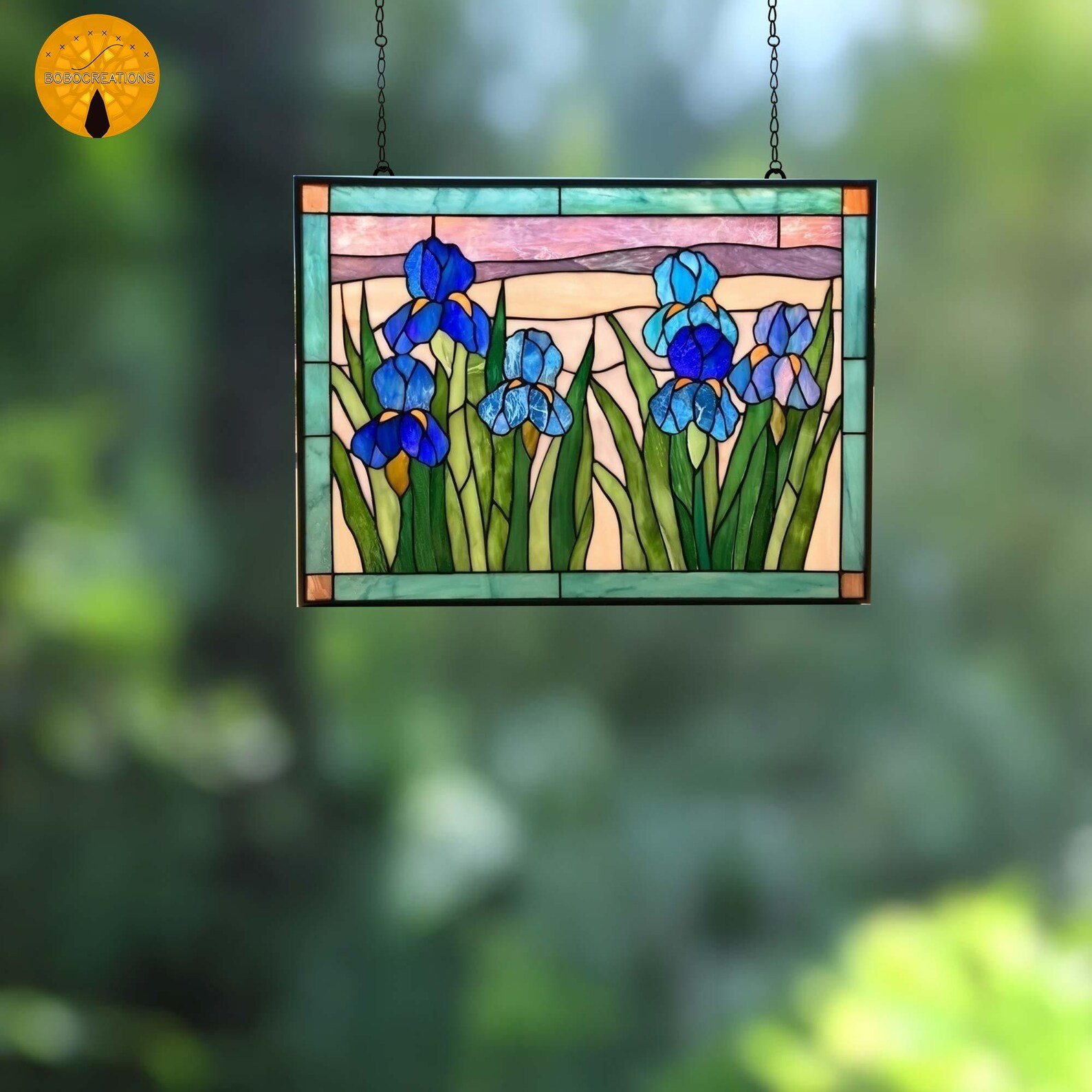 PNF27 Blue Iris Stained Glass Pattern – Floral Window Design, Digital ...