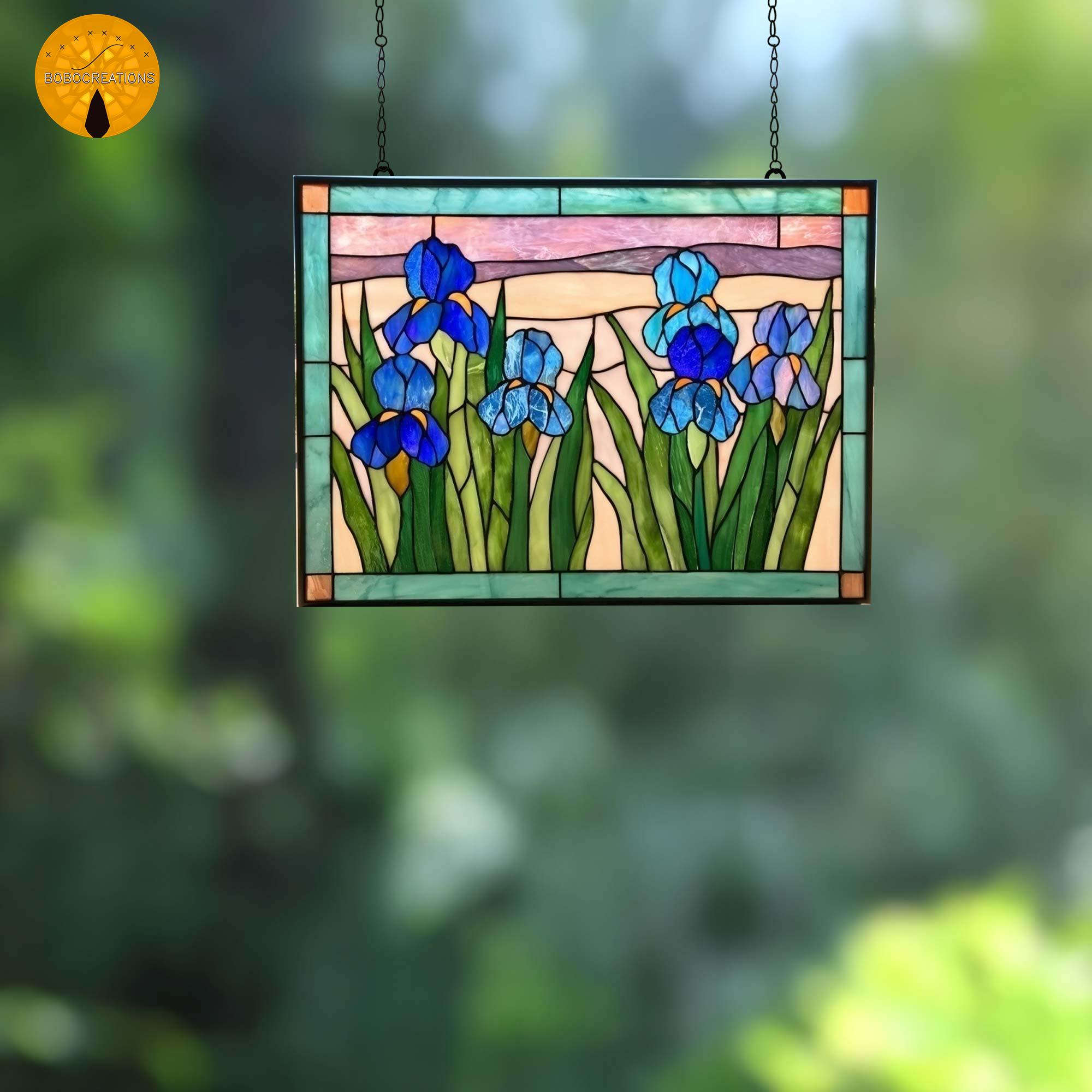 PNF27 Blue Iris Stained Glass Pattern – Floral Window Design, Digital ...
