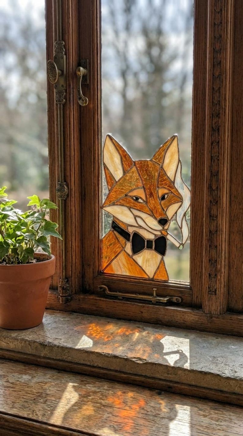 Fox Window PB426 Stained Glass Window Corner Fox Gift Home Decor Window Christmas ...