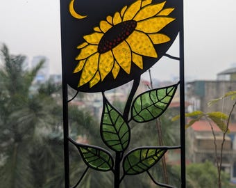 Sunflower 02 stained glass decoration window , home decor flower garden art hang window