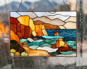 海の波 #2: ステンドグラス風の窓飾り - Etsy 日本