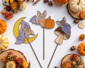 BBT279 Licenze commerciali BoboCreationsStore Pacchetto di modelli di pipistrelli di Halloween, paletti da giardino in vetro colorato PDF Arte fai da te carina e spettrale