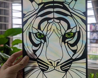 White Tiger stained glass decoration window , home decor Suncatcher Window Hanging Home Decor Mothers Day Gift Modern Decor Gift for