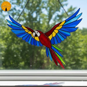 BB105 Stained Glass Pattern Parrot Design - Colorful Bird DIY Window Craft Template