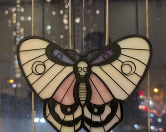 Butterfly stained glass decoration window , home decor skull butterfly garden art