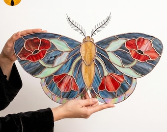 BBT42 Plantilla para atrapasol con diseño de polilla floral y mariposa de amapola