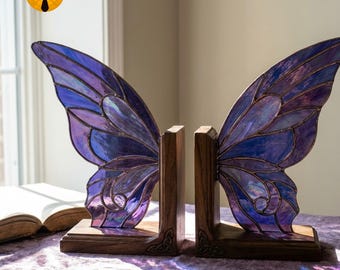 BBT86 Purple Butterfly Stained Glass Pattern, Fantasy Wing Bookend Decor PDF File