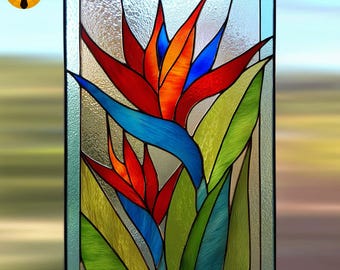 PNF202 Tropical Bird of Paradise Stained Glass Pattern Template for Window Decor