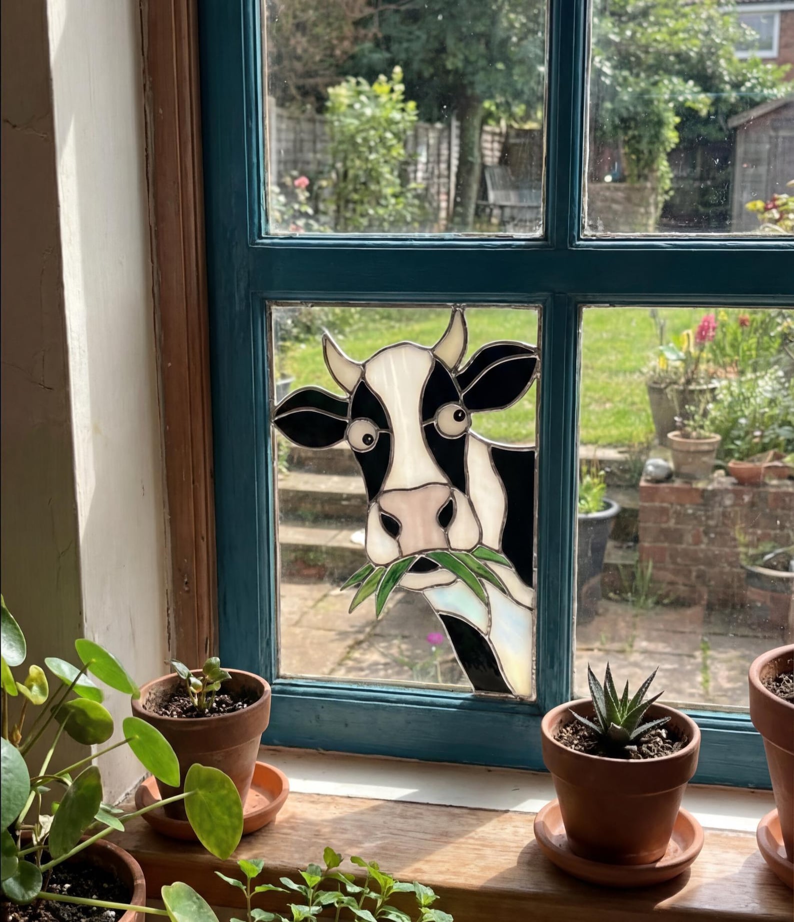 Sheep Window Display PB425 Stained Glass Window Corner Cow Handmade Farmhouse Birthday Farm ...
