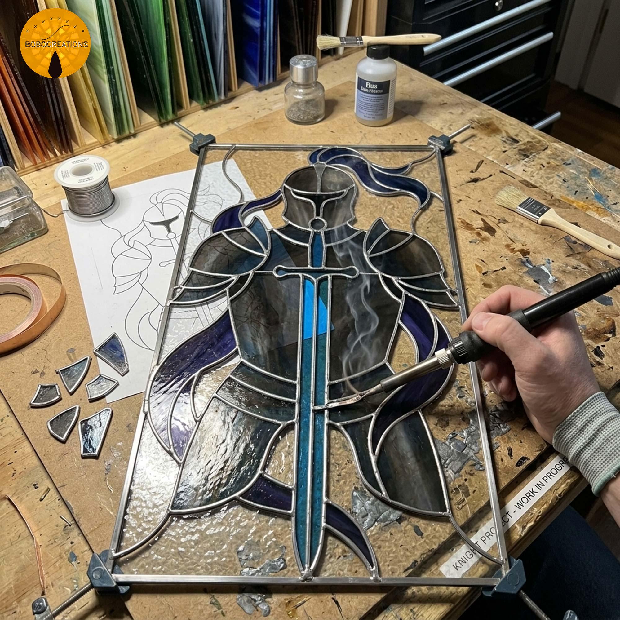 MT96 Knight Stained Glass Pattern, Medieval Armor Suncatcher Design ...