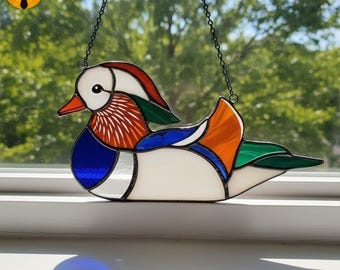 BB71 Stained Glass Duck Pattern – Colorful Bird Suncatcher DIY Template for Crafts