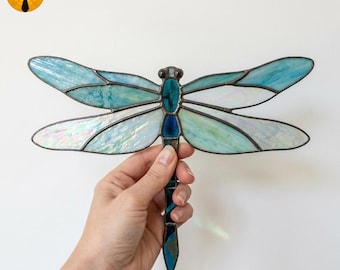 BBT174 Vitrail motif libellule attrape-soleil bleu insecte PDF DIY modèle cadeau