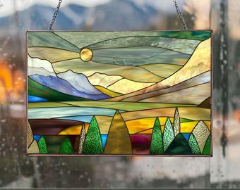 Stained glass National park landscapedigital file |svg, jpg, pdf download | mountain panel pattern for DIY glass art
