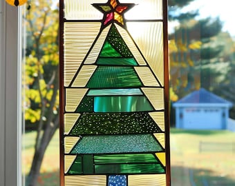 PNF66 Christmas Tree Stained Glass Pattern – Holiday Window Panel Design, DIY Digital Template PDF SVG Download