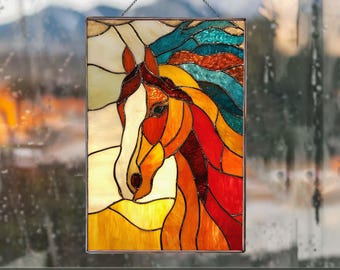PB53 vitrail cheval attrape-soleil cheval décoration d'intérieur cadeau pour maman décoration motif attrape-soleil décoratif verre bricolage