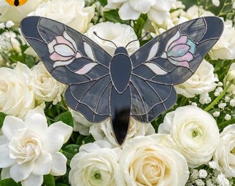 Patrón de polilla gótica (PDF), vitral con insectos florales, atrapasol de mariposas, adornos navideños BBT03
