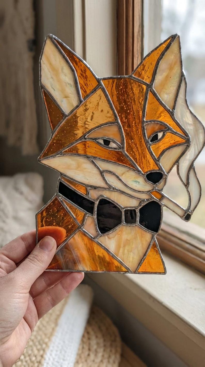 PB426 Stained Glass Window Corner Fox Gift Home Decor Window Christmas ...