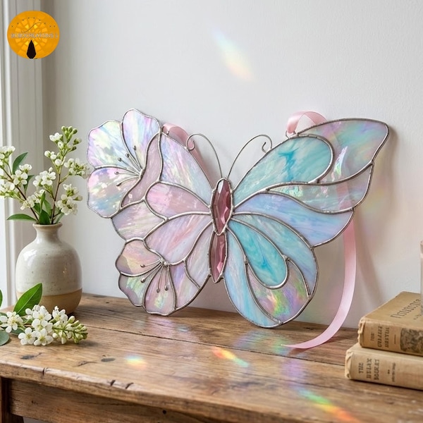 Floral Wing Butterfly Pattern PDF, Stained Glass Mirror Suncatcher, Set DIY,butterfly suncatcher, stained glass window hangings ,  BBT 04