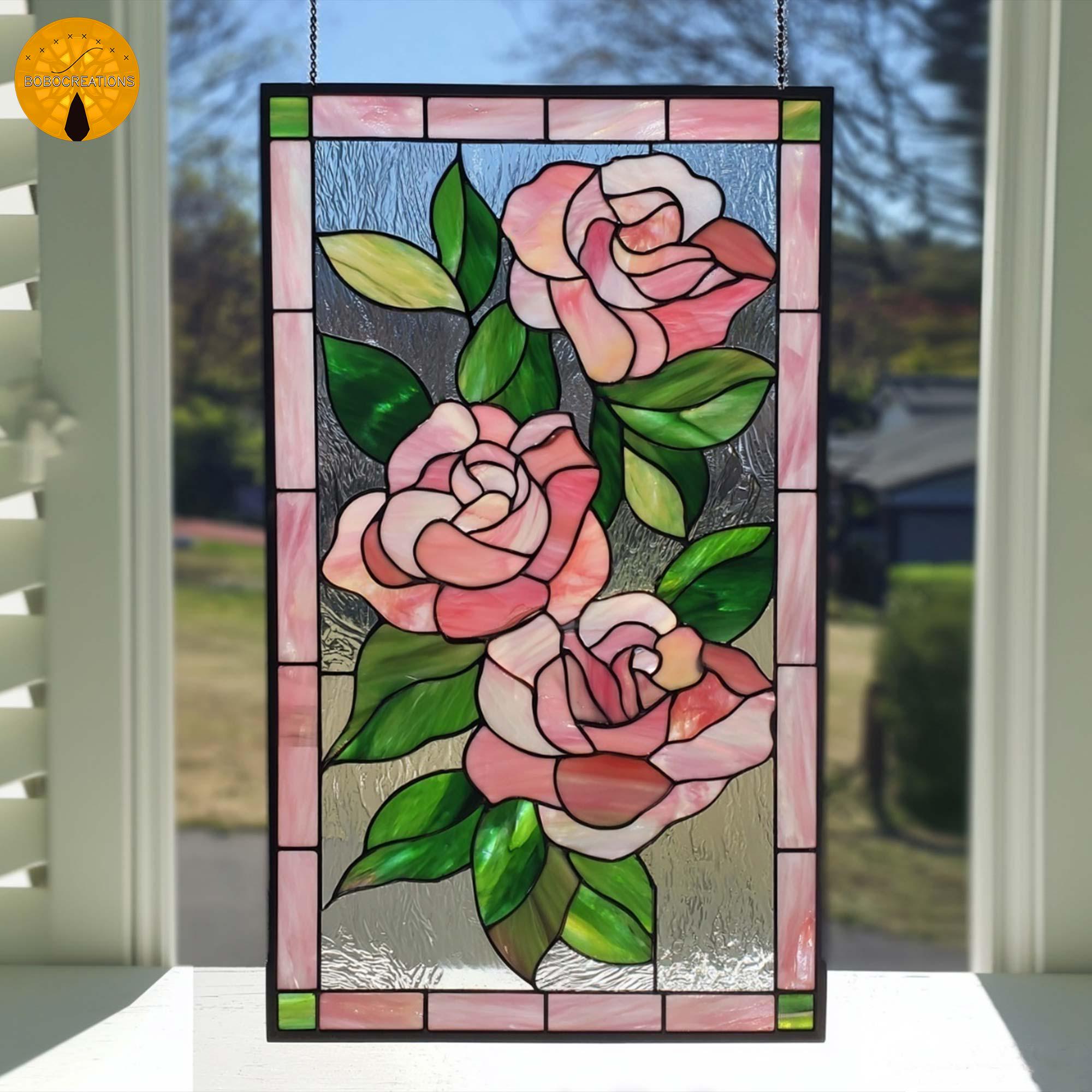 Pink Rose Stained Glass - Etsy